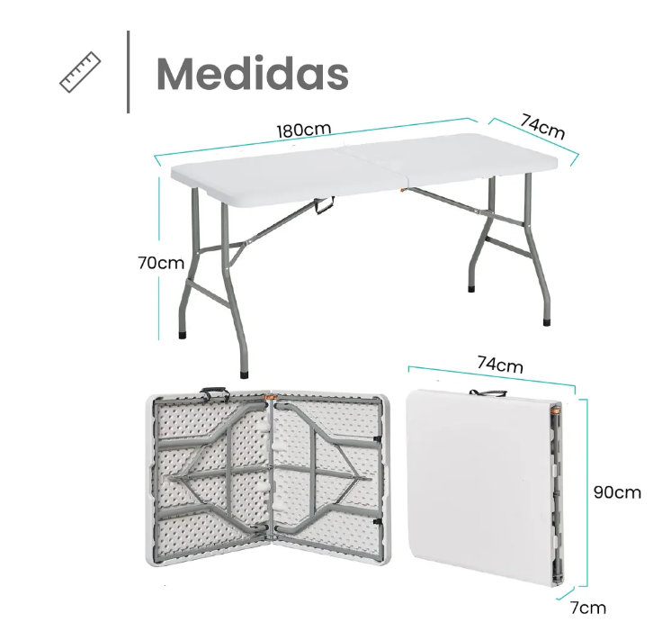 Mesa Plegable 1.80m – Reforzada – Color Blanco