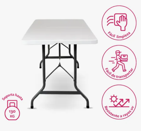 Mesa Plegable 1.80m – Reforzada – Color Blanco