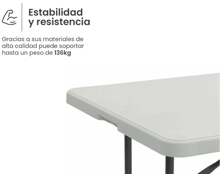 Mesa Plegable 1.80m – Reforzada – Color Blanco