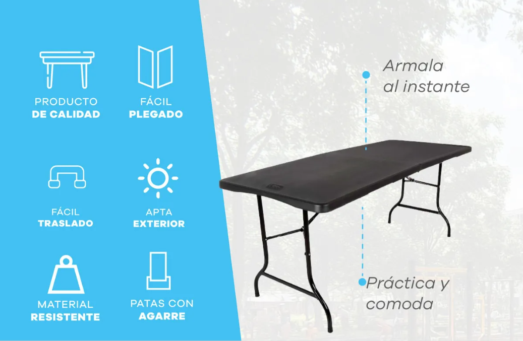 Mesa Plegable 1.80m – Reforzada – Color Blanco