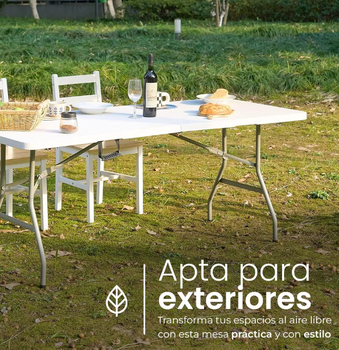 Mesa Plegable 1.80m – Reforzada – Color Blanco